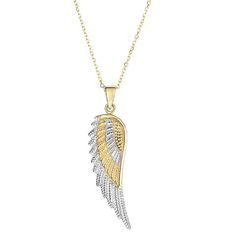 14k Yellow And White Gold Angel Wing Pendant Chain Necklace, 18" Gold Angel Wings, Angel Wing Necklace, Angel Wing Pendant, Gold Angel, Mens Gold Jewelry, Pearl Necklace Set, Cultured Pearl Necklace, Wing Necklace