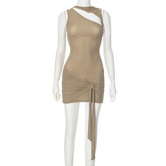 Beige Sequin Wrap Mini Dress : Elasticity: Medium Stretchy Silhouette: asymmetrical Neckline: O-Neck Dresses Length: Above Knee, Mini Material: POLYESTER Material: SPANDEX Sleeve Length(cm): sleeveless Gender: WOMEN Chic Stretch Asymmetrical Mini Dress, Chic Asymmetrical Stretch Mini Dress, Sleeveless Stretch Asymmetrical Party Dress, Stretch Mini Dress With Asymmetrical Neckline For Cocktail, Gold Fitted One Shoulder Dress For Night Out, Fitted Gold One Shoulder Dress For Night Out, Gold Fitted One-shoulder Dress For Night Out, Stretch Mini Dress With Asymmetrical Neckline, Stretch Asymmetrical Mini Dress For Date Night