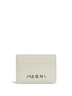 white calf leather grained texture rectangle body card slots embroidered logo to the front internal slip pocket This piece comes complete with a protective dust bag. Elegant Rectangular Logo Card Holder, White Rfid Blocking Card Holder For Daily Use, White Card Holder With Interior Slots, White Card Holder With Interior Slots For Everyday Use, White Rectangular Card Holder With Slots, White Rectangular Card Holder With Card Slots, White Rfid Blocking Wallets For Everyday, White Rfid Blocking Wallets, Modern Rectangular Card Holder With Logo Plaque