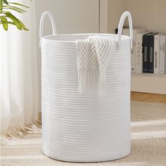 PRICES MAY VARY. 【Eco-friendly Tall Hamper】 15D x 20H inches tall round laundry hamper is 100% natural hand woven cotton thread rope has no plastics, harsh chemicals, toxins, or harmful additives. Perfect for clothes, blanket, throws and stuffed animals 【Large and Portable Hamper】 The hamper was larger than other basket. It can store a week's clothes, save more time to enjoy life. The handle is sturdy enough to hold at least 44 lbs weights. The long design handle makes it much easier tote to any Tall Laundry Basket, Nursery Hamper, Toy Storage Organization, Large Storage Baskets, Clothes Hamper, Blanket Basket, Hamper Basket, Woven Baskets Storage, Rope Weave