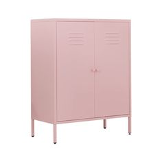 a pink cabinet with two doors on each side