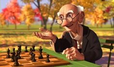 an old man playing chess in the park