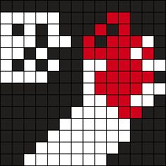 a black and white cross - stitch pattern with a red heart on it's side