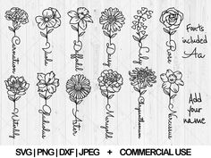 some flowers are drawn on the side of a piece of paper with words that read svg