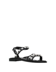 leather, rhinestones, solid colour with appliqués, leather lining, buckle fastening, round toeline, leather sole, contains non-textile parts of animal origin, flat , Color: Black , Size: 10 Flat Color, Solid Colour, Womens Sandals, Black Women, Size 10, Buckle, Textiles, Solid Color, Sandals