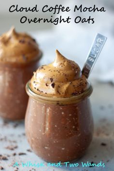 two cups filled with chocolate mocha overnight oats