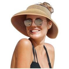 * Tightly Paper Straw Woven Wide Brim Hat: Head Measurements: 21.65 - 23.6 Inches, Brim Measurements: 4.92 Inches, Depth Measurements: 2.55 Inches. Tightly Woven With High Quality Paper Straw Make It Lightweight And Breathable. * Enhanced Sun Protectionwide Brim Design Can Protect You From Sunlight Effectively Which Keep You Cool When Traveling Outdoor. It Possibly Can Prevent Age Spots With Blocking The Sunlight On The Face And Neck. Features With An Inner Sweatband To Help Wick Moisture Away A Adjustable Summer Outdoor Hat, Fitted Summer Hat For Outdoor, Fitted Summer Outdoor Hat, Fitted Brimmed Hat For Beach Season, Fitted Summer Visor Hat, Fitted Beach Hat, Packable Sun Hat, Prevent Aging, Sun Hats For Women