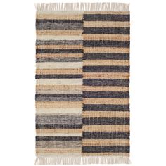 a multicolored rug with fringes on the top and bottom, in different colors