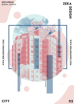 a poster with buildings and clouds in the background that reads zeka design city, vol 2