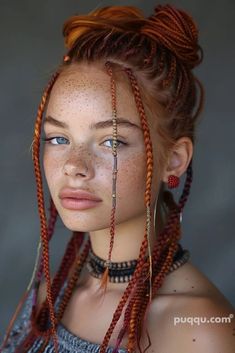 Boho Knotless Braids: Discover Trendy Bohemian Hairstyles - Puqqu Bohemian Makeup Look Boho, Red Hair Boho Style, Burning Man Hair Braids, Style For Short Women, Red Hair Viking Female, Fashion Designer Aesthetics, Red Headed Viking Woman, Fashion Editorial Layout