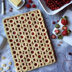 some strawberries and other food on a table