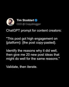 a text message from tim stoddart about the impact of content creation on social media