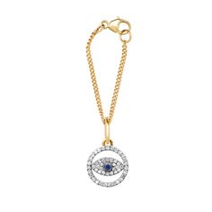 Diamond & Sapphire Evil Eye Watch Charm Bracelet Luxury Diamond Jewelry With Evil Eye Detail, Yellow Gold Round Jewelry With Diamond Eyes, 14k Gold Jewelry With Diamond White Halo, 14k Gold Halo Jewelry In Diamond White, Luxury Sterling Silver Evil Eye Jewelry, Diamond Evil Eye Jewelry In Yellow Gold, Yellow Gold Diamond Evil Eye Jewelry, Timeless Diamond Charms Jewelry, Yellow Gold Diamond Jewelry With Evil Eye