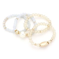 Size : 1.75" H Stretchable Affordable White Stretch Bracelet With Spacer Beads, Cheap Elegant Stretch Bracelet With Large Beads, Affordable White Stretch Bracelet For Holidays, Affordable Elegant Adjustable Stretch Bracelet, Cheap Cream Round Bead Bracelets, Cheap Handmade Cream Beaded Bracelets, Cheap White Stretch Bracelet With Gold Beads, Cheap Cream Round Beads Bracelets, Beaded Stretch Bracelet