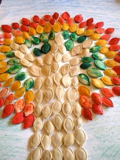 a tree made out of cookies on top of a white tablecloth covered in colorful candies