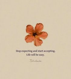 an orange flower with the words stop expecting and start accepting it's life will be easy