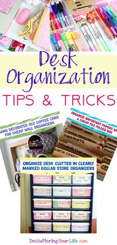 desk organization tips and tricks with text overlay