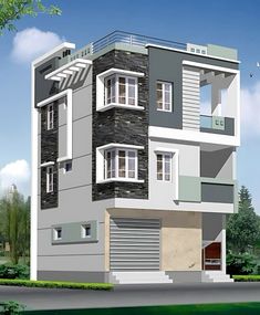 this is an artist's rendering of a two story house with balconies