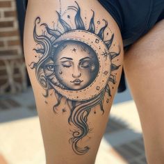 Vivid Thigh Tattoos For Women Tattoo Vector Art Thigh Tattoos Women Sun And Moon, Cute Thigh Tattoos Black Women, Over The Shoulder Tattoo For Women, Thigh Tattoos Women Black Woman, Dream Catcher Tattoo On Thigh, Thigh Piece Tattoos