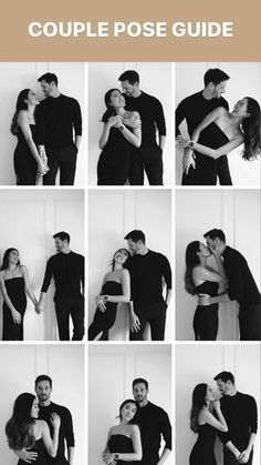 a couple posing for pictures with their arms around each other and the words couples pose guide