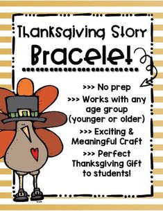 a thanksgiving story bracelet with an image of a turkey wearing a hat