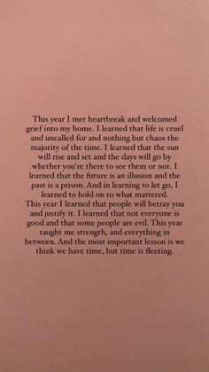 a poem written in black ink on a pink background with the words,'this year i met heartbeats and welcomed great into my home