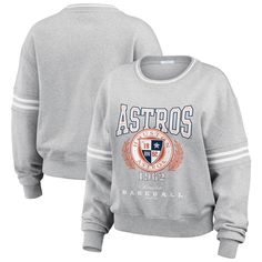 Embrace cozy style while cheering on the Houston Astros with this WEAR by Erin Andrews Domestic Crest Pullover Sweatshirt. This midweight sweatshirt features rib-knit sleeve stripes for a spirited look that's perfect for game day. Plus, dropped shoulders create a trendy look and a relaxed fit, so you can cheer on the Houston Astros in total comfort. Erin Andrews, Cozy Style, Knit Sleeve, Houston Astros, Cozy Fashion, Heather Gray, Pullover Sweatshirt, Game Day, Heathers