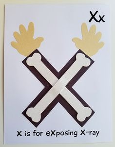 the letter x is for exposing x - ray with two hands and bones on it