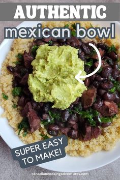 Authentic Easy Mexican Bean Pork Bowl over Quinoa Mexican Spices, Homemade Guacamole