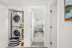 a washer and dryer in a small room