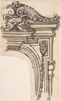 a drawing of an ornate fireplace surround