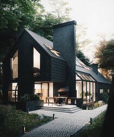 the house is made out of black bricks