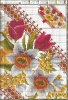 a cross stitch pattern with flowers on the front and side, which is also in color