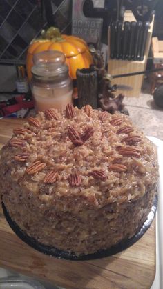 a close up of a cake on a table