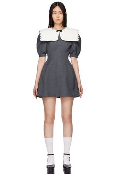 Shushu/Tong: Gray Sailor Collar Minidress | SSENSE Chic Fitted Mini Dress With Doll Collar, Chic Fitted Dress With Embellished Collar, Chic Fitted Mini Dress With Peter Pan Collar, Sailor Collar Dress, Collared Dress, Vintage Sailor Dress, Grey Dress Outfit, Sailor Dress, Sailor Collar