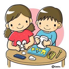 two children are playing with toys on the table