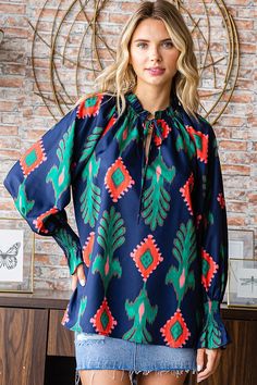 First Love Abstract Print Top in Navy Daily Fashion Outfits, 4 Balloon, Ethnic Print, Indian Fashion Dresses, Boutique Online, Boutique Brands, Fine Fabric, Beautiful One, Women Clothing Boutique