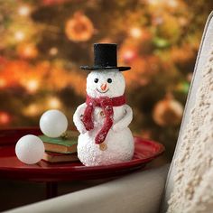 Small Christmas Snowman with Knitted Scarf & Top Hat Tabletop Decoration Best Stocking Stuffers, Scarf Top, Red Scarves, Cute Snowman, Counter Top, Table Top Decor, Top Hat, Christmas Snowman, Winter Wonderland