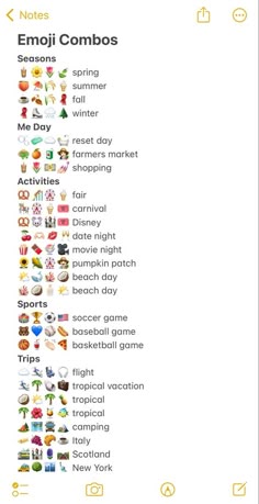 the emoj combos list is shown in this screenshote screen shot from an iphone