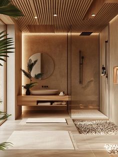 Natural Japandi Tubs and Showers Bathroom Interior With Bathtub, Bathroom Interior Design With Bathtub, Modern Wooden Bathroom, Bathroom Japandi Design, Bathroom In Living Room, Japandi Spa Interior, Japandi Aesthetic Interior, Modern Japandi Bathroom Design, Bathroom Decor Wood