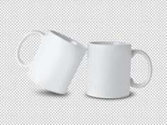 two white coffee mugs on a transparent background