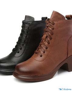 OrcaJump - Premium Vintage Design Chunky Heeled Lace-Up Martin Boots | Genuine Top Grain Cowhide Leather | Size 22 Wool Boots, Rough Heels, Flip Flop Boots, Boots Chunky, Genuine Leather Boots, Martin Boots, Japanese Outfits, Wedge Boots, Chunky Heel