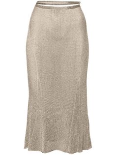 Jacquemus The Brilho Lurex Midi Skirt - Farfetch Chic Metallic Flowy Skirt, Chic Flowy Metallic Skirt, Glamorous Gala Skirt, Elegant Metallic Long Skirt, Elegant Gold Bottoms For Summer, Elegant Gold Maxi Skirt For Spring, Glamorous Gold Long Skirt, Glamorous Long Gold Skirt, Chic Shimmer Bottoms For Evening