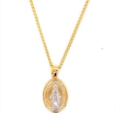 "18kt Gold Filled Curb Chain with Small Miraculous Medal Charm Chain Options and Lengths are available below. Chain thickness: 2mm For KIDS- Women: We recommend 16\" For MEN: We recommend 24\" Material: 18 Karat Gold Filled, Hypoallergenic. Tarnish Resistant. Gold-filled does not de-laminate or peel like Gold plated Jewelry nor does it tarnish as readily as silver. Generally speaking, gold filled is better quality and will have a much longer lasting color than plated jewelry. We recommend keepin Spiritual Miraculous Medal Pendant Jewelry, Spiritual Miraculous Medal Oval Pendant Jewelry, Spiritual Oval Pendant Jewelry With Miraculous Medal, Miraculous Medal Pendant Necklace For Anniversary, Anniversary Pendant Necklace With Miraculous Medal, Spiritual Miraculous Medal Necklaces For Anniversary, Spiritual Yellow Gold Necklace With Miraculous Medal, Spiritual Oval Miraculous Medal Jewelry And Charms, Spiritual Oval Miraculous Medal Jewelry