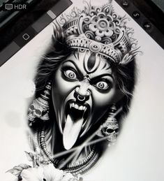 an ink drawing of a demon with his mouth open