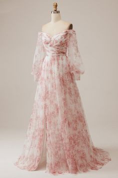 a dress on a mannequin with pink flowers