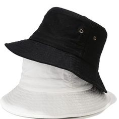 Brand New Black Cotton Wide Brim Sun Hat, Black Cotton Sun Hat With Curved Brim, Black Cotton Brimmed Sun Hat, Black Brimmed Cotton Sun Hat, Adjustable Black Cotton Sun Hat, Black Brimmed Bucket Hat One Size, Black Spring Bucket Hat, Black Cotton Wide Brim Hat, Trendy Black Bucket Hat For Spring