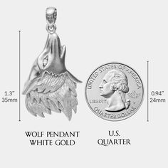 Embrace your wild instincts and offer a nod to Apollo with the Wolf Necklace. A symbol of loyalty, friendship, and the brave-of-heart, the Wolf Necklace is the ideal companion. MATERIAL No Green Skin Guarantee® Solid Wolf Head Pendant Cubic Zirconia Crystal Eye Plated with 7 Microns of Genuine 18 Karat White Gold Surgical & Military Grade 316L Stainless Steel Solid-filled Pendant, not hollow Please Note: Pendant only. Chain sold separately SIZE Pendant Size: 24x35x6mm Pendant Weight: 14 Grams Co Symbolic Silver Wolf Design Jewelry, Silver Wolf Design Symbolic Jewelry, Silver Symbolic Wolf Design Jewelry, Loyalty Friendship, Loyalty Symbol, Jesus Necklace, Wolf Pendant, Ankh Necklace, Necklace White Gold