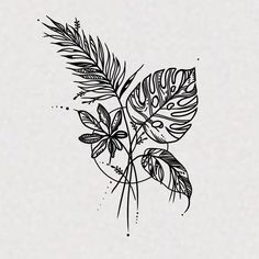 a black and white drawing of leaves