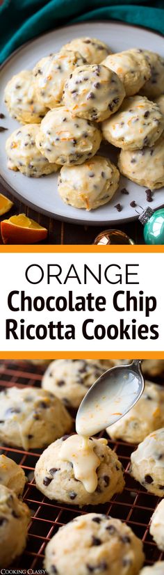 orange chocolate chip ricotta cookies on a cooling rack